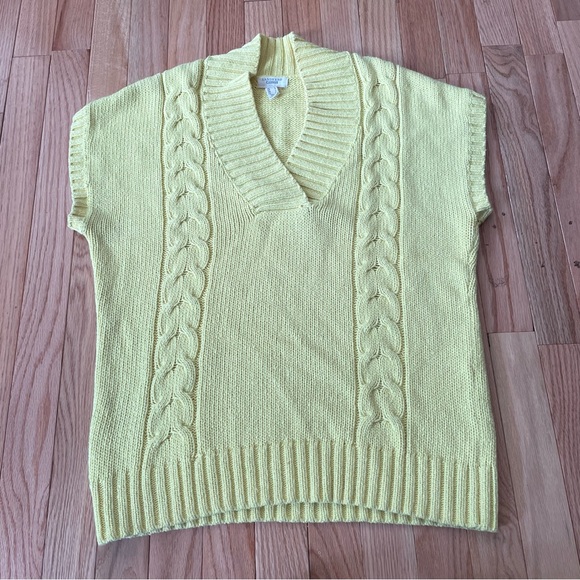 Land's End Sweater Womens Small Yellow Cable Knit Short Sleeve Shawl Collar Prep - Picture 1 of 9